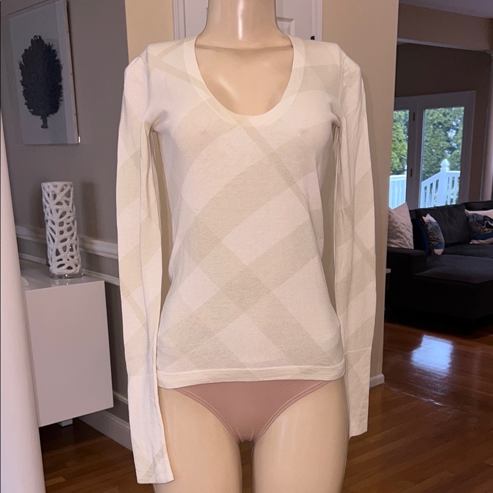 Burberry Cream Fitted Scoop Neck Top